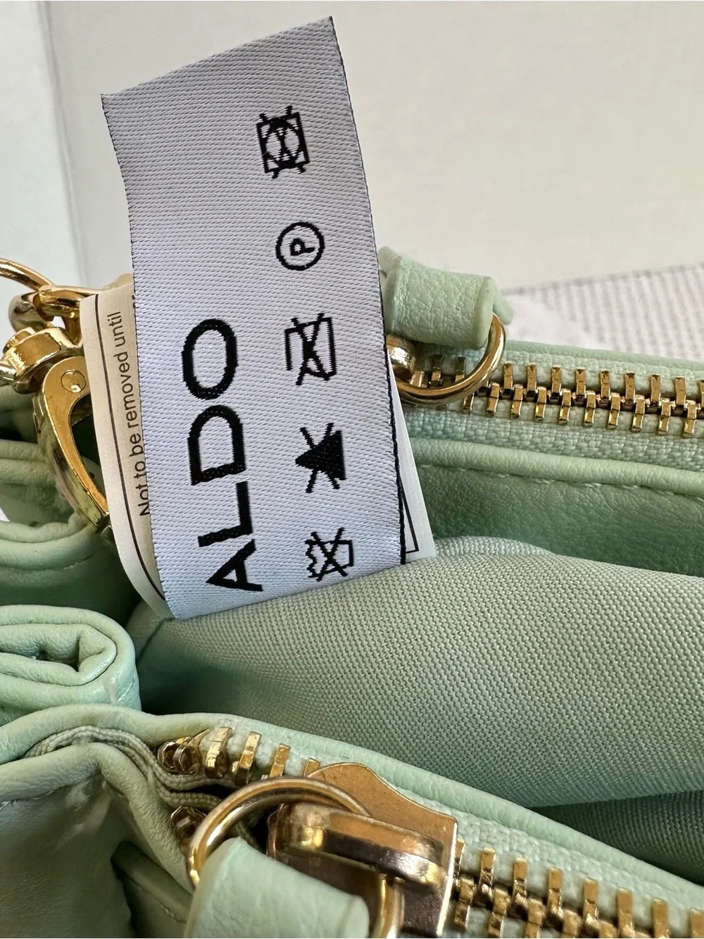 ALDO Retro Mint Green Purse Faux-Leather Satchel Crossbody Bag-Gold Accents
